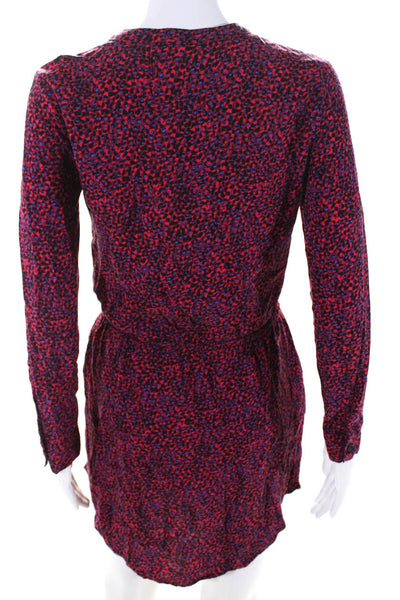 Splendid Womens Red Printed V-Neck Tie Waist Long Sleeve Shift Dress Size S