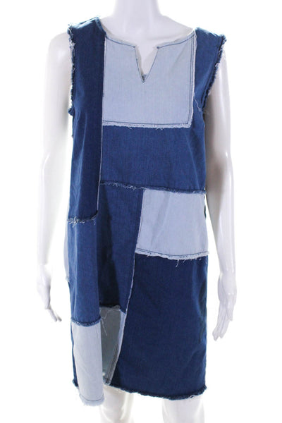 Nanette Lepore Womens Blue Cotton Sleeveless Patch Work Denim Dress Size S