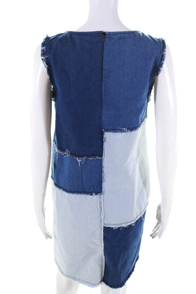 Nanette Lepore Womens Blue Cotton Sleeveless Patch Work Denim Dress Size S