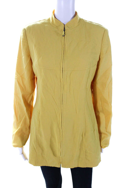 Tahari Womens Yellow Wool Full Zip Faux Pockets Long Sleeve Jacket Size 10