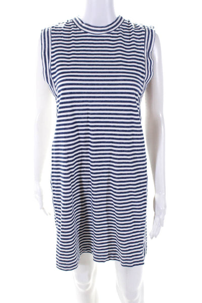 Grey State Womens Cotton Striped Print Crewneck Kimmy Dress Blue White Size M