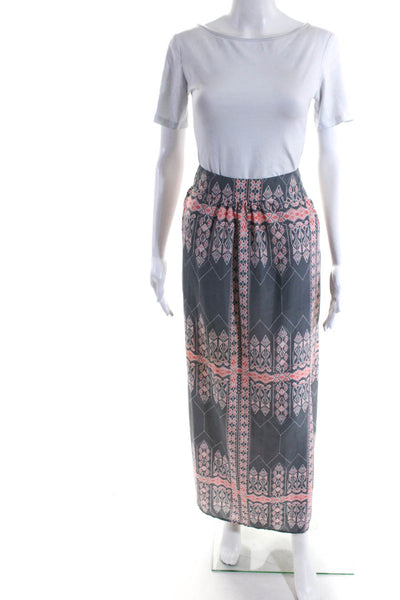 Olive and Oak Womens Aztec Print Split Hem Unlined Maxi Skirt Gray Pink Size M