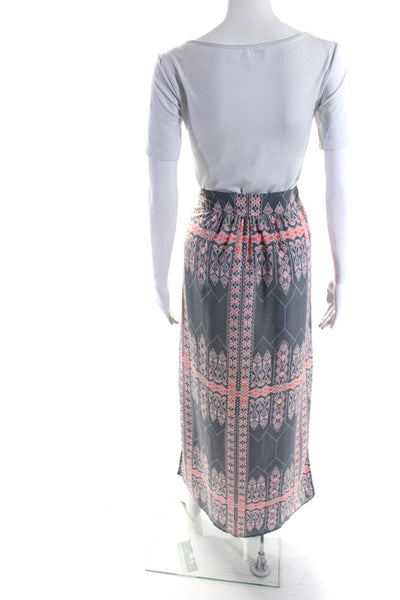 Olive and Oak Womens Aztec Print Split Hem Unlined Maxi Skirt Gray Pink Size M