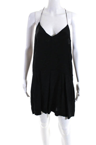 Wink Womens Silk Georgette Racerback Sleeveless One Piece Romper Black Size L