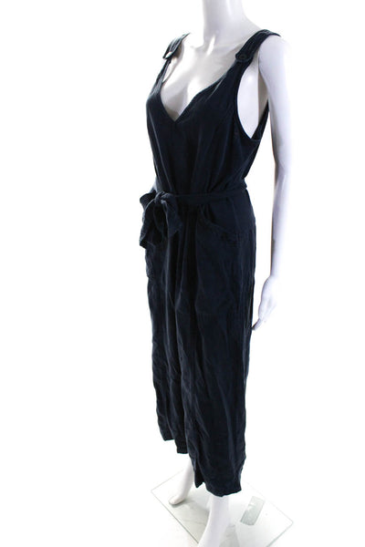 Splendid Womens V-Neck Sleeveless Wide Leg One Piece Capri Overalls Navy Size M