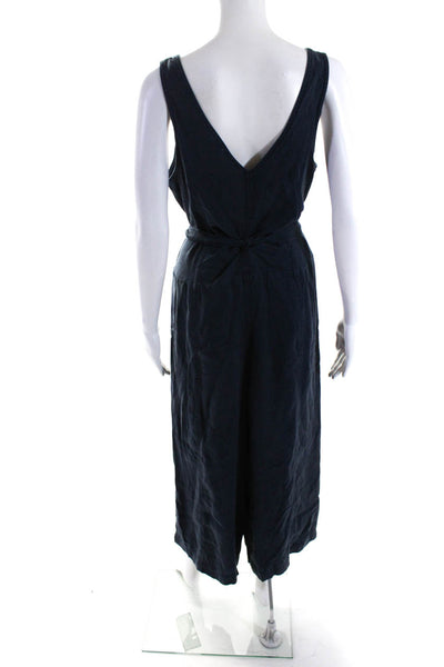 Splendid Womens V-Neck Sleeveless Wide Leg One Piece Capri Overalls Navy Size M