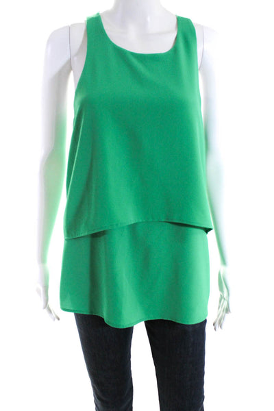 Cooper & Ella Womens Crepe Scoop Neck Layered Hem Tank Blouse Grass Green Size L