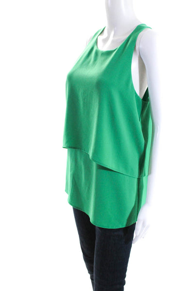 Cooper & Ella Womens Crepe Scoop Neck Layered Hem Tank Blouse Grass Green Size L