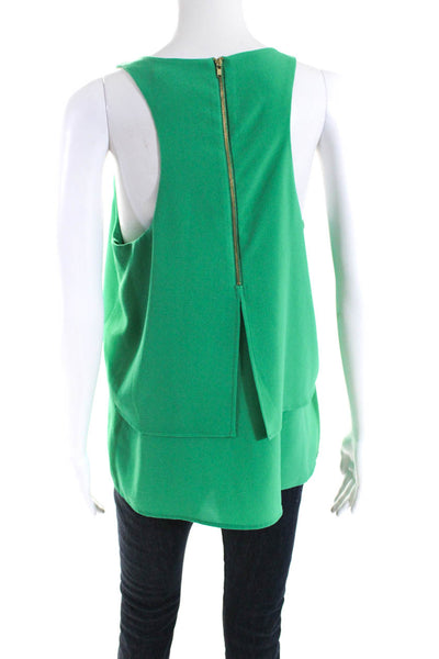 Cooper & Ella Womens Crepe Scoop Neck Layered Hem Tank Blouse Grass Green Size L