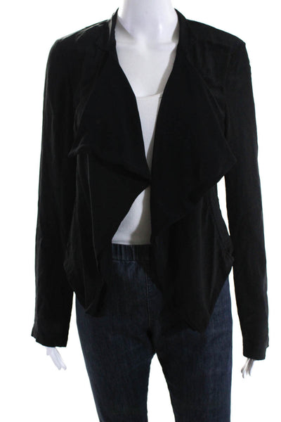 Silence And Noise Womens Silk Crepe Draped Hem Open Blouse Cardigan Black Size L