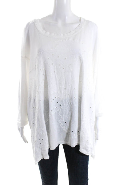 Free People Womens Cotton Embroidered Long Sleeve Blouse Top White Size XS