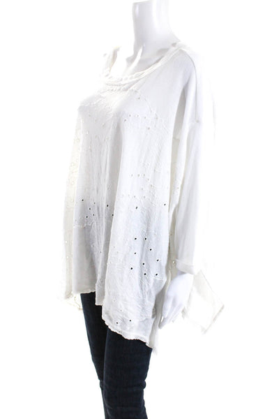 Free People Womens Cotton Embroidered Long Sleeve Blouse Top White Size XS