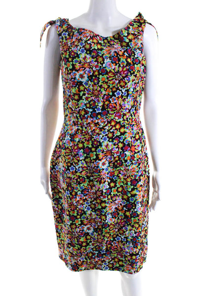 David Meister Womens Silk Boat Neck Floral Bodycon Dress Multicolor Size 10