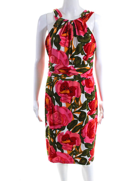 David Meister Womens Floral Print Gathered Halter Neck Shift Dress Red Size 10