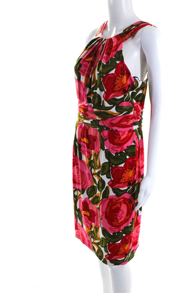 David Meister Womens Floral Print Gathered Halter Neck Shift Dress Red Size 10