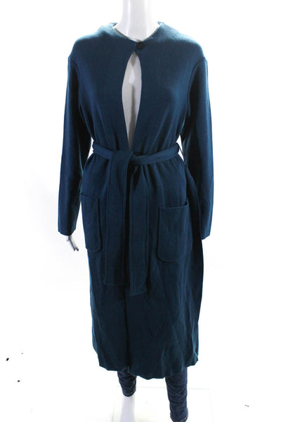 Farella Capri Women Round Neck One-Buttoned Slit Duster Cardigan Blue Size M