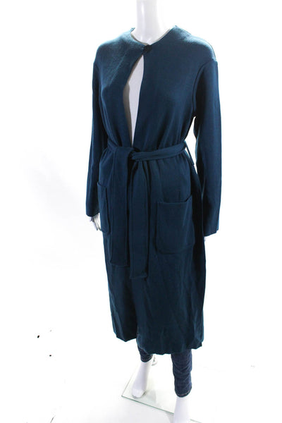 Farella Capri Women Round Neck One-Buttoned Slit Duster Cardigan Blue Size M