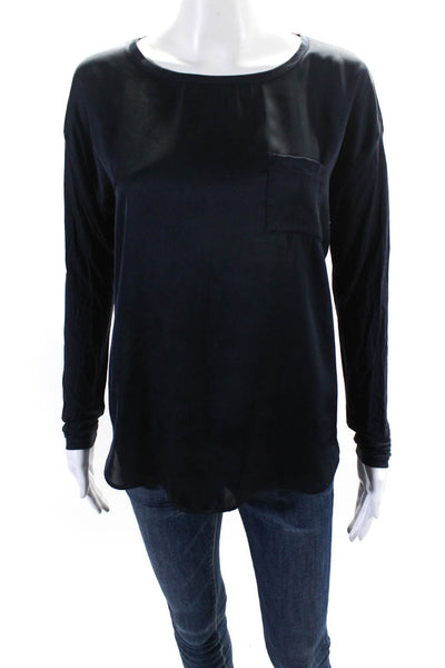 Michael Michael Kors Women's Round Neck Long Sleeves Pocket Blouse Black Size XS