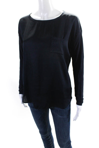 Michael Michael Kors Women's Round Neck Long Sleeves Pocket Blouse Black Size XS