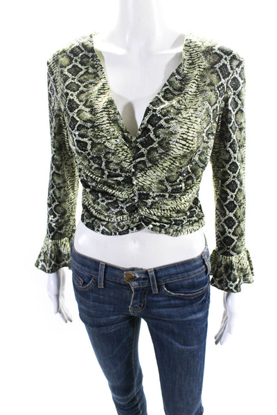 Janine Women's V-Neck Rouge Sequin Cropped Top Blouse Green Size M