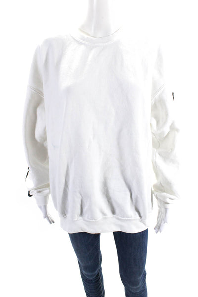 Carmar Women's Crewneck Long Sleeves Embellish Pullover Sweatshirt White Size S