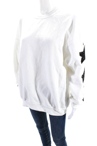 Carmar Women's Crewneck Long Sleeves Embellish Pullover Sweatshirt White Size S