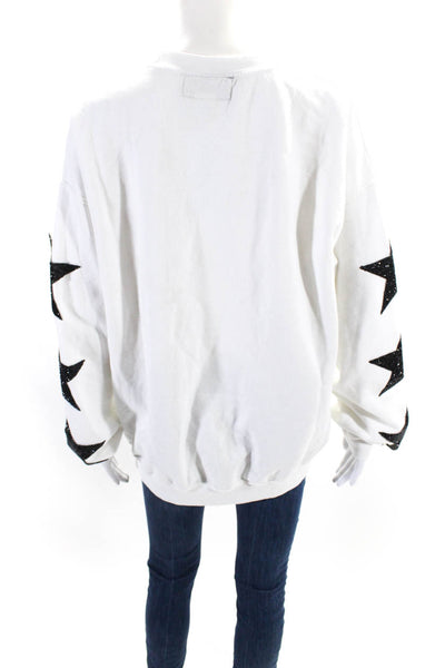 Carmar Women's Crewneck Long Sleeves Embellish Pullover Sweatshirt White Size S