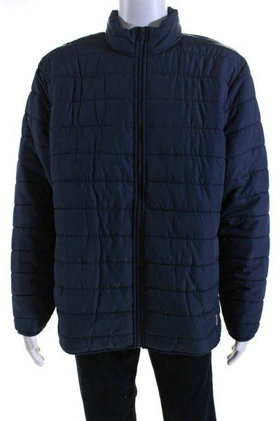 Voyager Mens Front Zip Mock Neck Quilted Jacket Navy Blue Size Extra Large