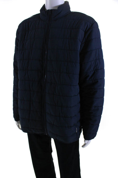 Voyager Mens Front Zip Mock Neck Quilted Jacket Navy Blue Size Extra Large