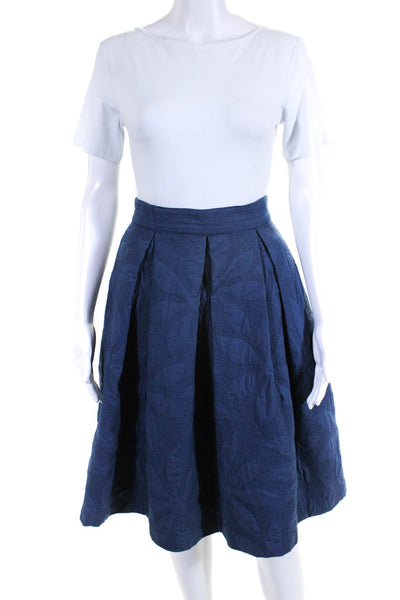 Souleiado Womens Cotton Embroidered Pleated Two Pocket Skirt Blue Size 40