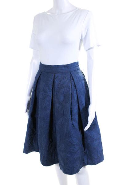 Souleiado Womens Cotton Embroidered Pleated Two Pocket Skirt Blue Size 40