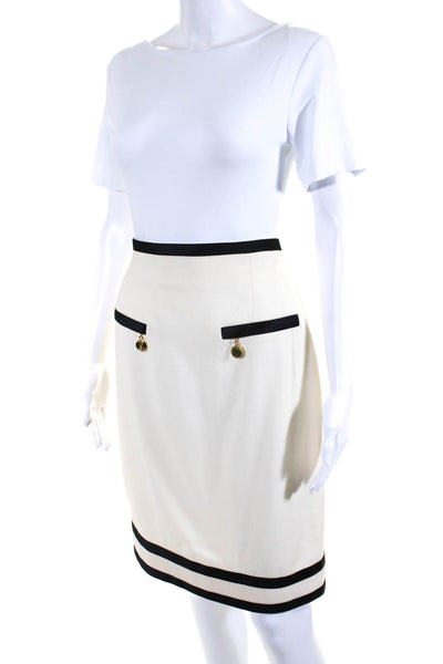 Escada Couture Womens Wool Two-Toned Knee Length Pencil Skirt Cream Size 38