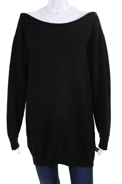 T Alexander Wang Womens Round Neck Patchwork Long Sleeve Sweater Black Size M