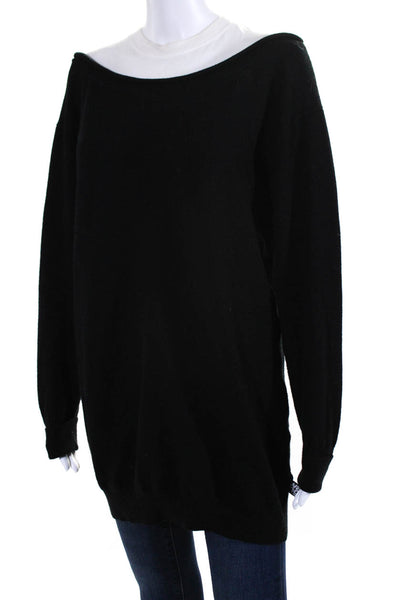 T Alexander Wang Womens Round Neck Patchwork Long Sleeve Sweater Black Size M