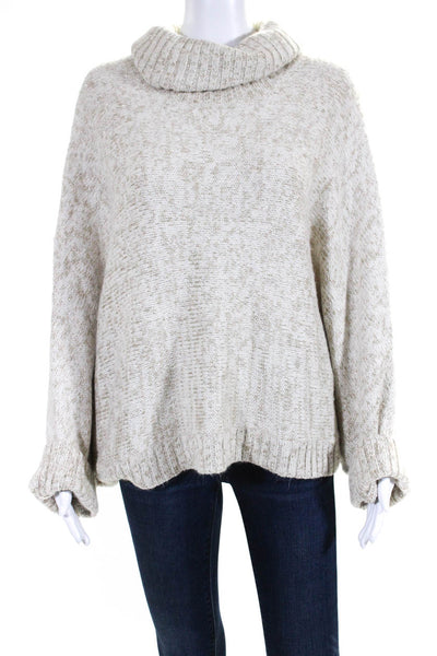 Magaschoni Womens Glitter Knitted Turtleneck Poncho Batwing Sweater Tan Size XL