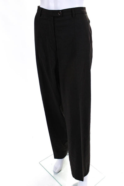 Gunex Womens Dark Brown Wool High Rise Pleated Straight Leg Dress Pants Size 12