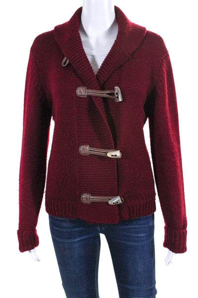 Calvin Klein Womens Wool Leather Trim Toggle Closure Ribbed Sweater Red Size M