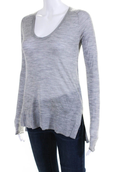 Duffy Womens Wool Long Sleeve Scoop Neck Slit Hem T shirt Gray Size XS