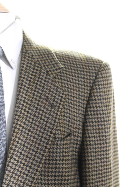 Hickey Freeman Mens Houndstooth Print Boardroom Blazer Brown Size 40 Regular