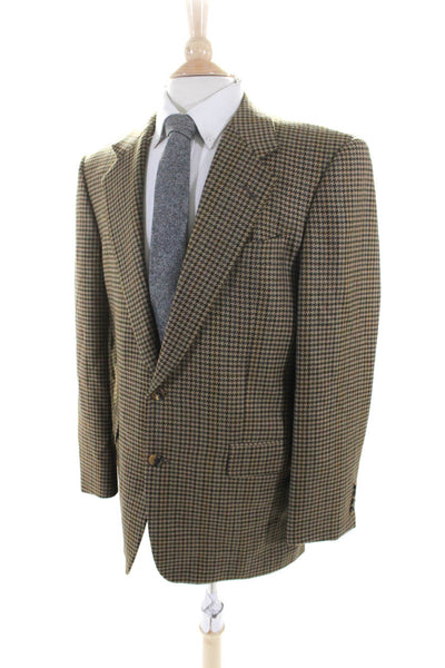 Hickey Freeman Mens Houndstooth Print Boardroom Blazer Brown Size 40 Regular