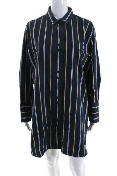 Lafayette 148 New York Womens Short Sleeves Button Down Shirt Dress Stripe Size