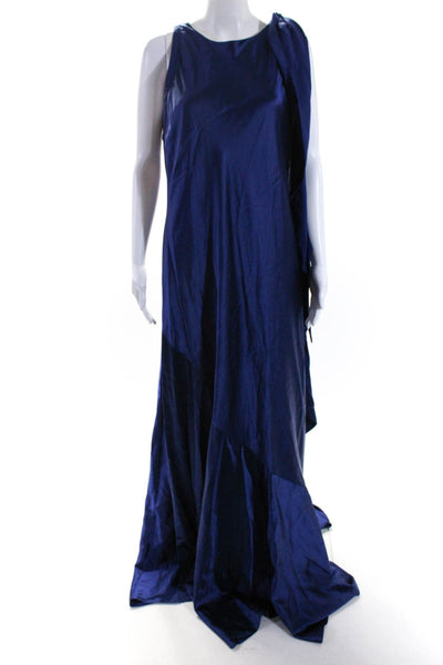 Talbot Runhof Women's Scoop Neck Sleeveless Flare Maxi Dress Navy Blue Size L