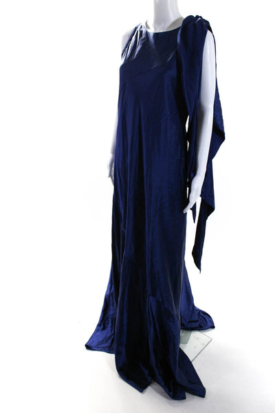 Talbot Runhof Women's Scoop Neck Sleeveless Flare Maxi Dress Navy Blue Size L