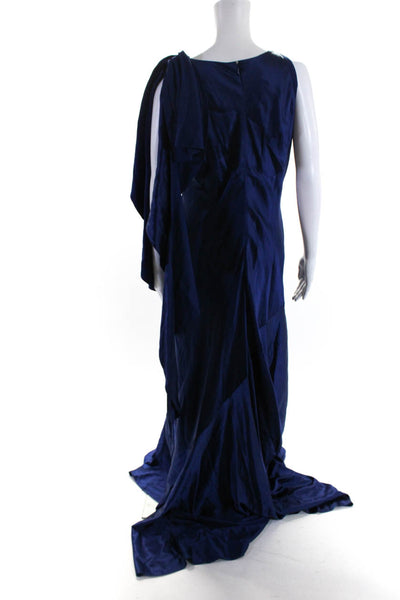 Talbot Runhof Women's Scoop Neck Sleeveless Flare Maxi Dress Navy Blue Size L