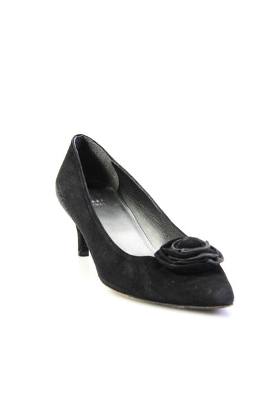 Stuart Weitzman Women's Pointed Toe Embellish Heels Suede Pumps Black Size 8.5