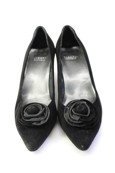 Stuart Weitzman Women's Pointed Toe Embellish Heels Suede Pumps Black Size 8.5