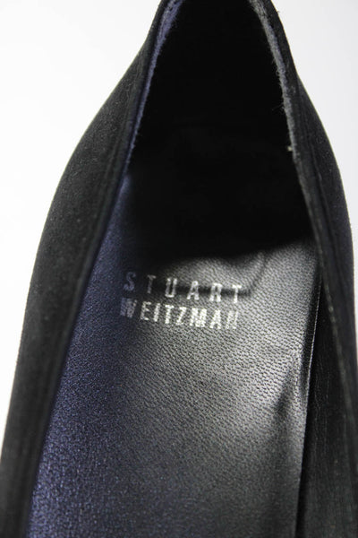 Stuart Weitzman Women's Pointed Toe Embellish Heels Suede Pumps Black Size 8.5