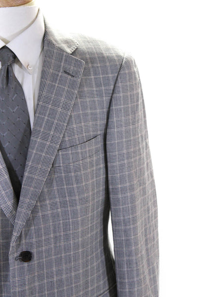 Trial Mens Wool Plaid Print Buttoned Darted Long Sleeve Blazer Beige Size EUR40