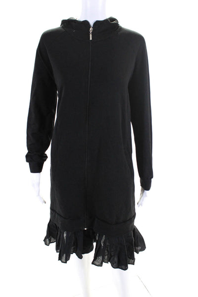 Noir Womens Pleated Bottom Long Sleeves Full Zipper Hooded Dress Black Size Smal