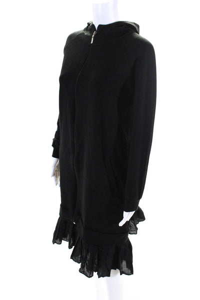 Noir Womens Pleated Bottom Long Sleeves Full Zipper Hooded Dress Black Size Smal